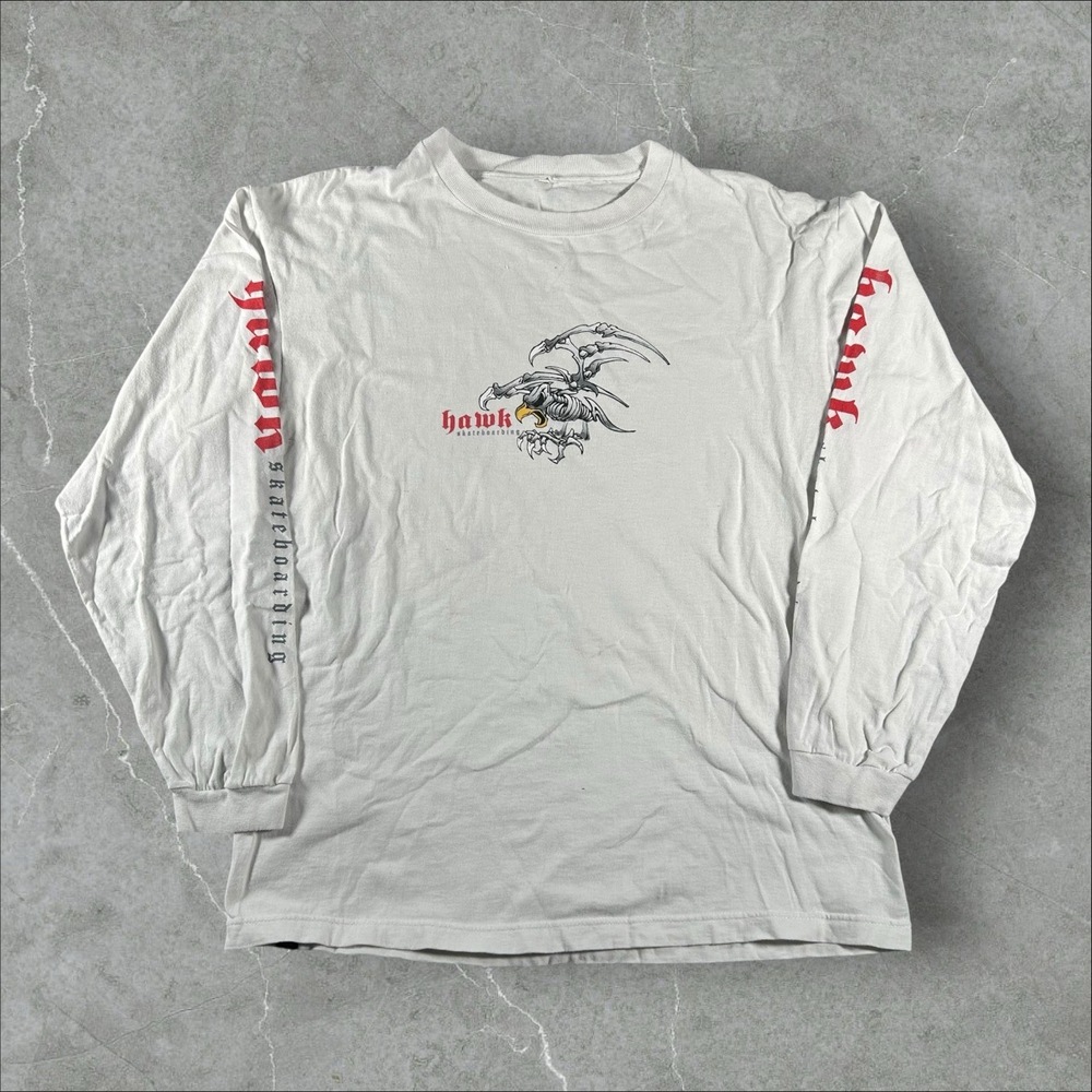 Tony Hawk Shirt Mens Medium White‎ Graphic Print Long Sleeve Skateboard Y2K 90s